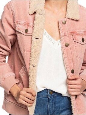 Roxy Pink Corduroy Sherpa Lined Trucker Bomber Jacket Trucker Bomber Jacket M